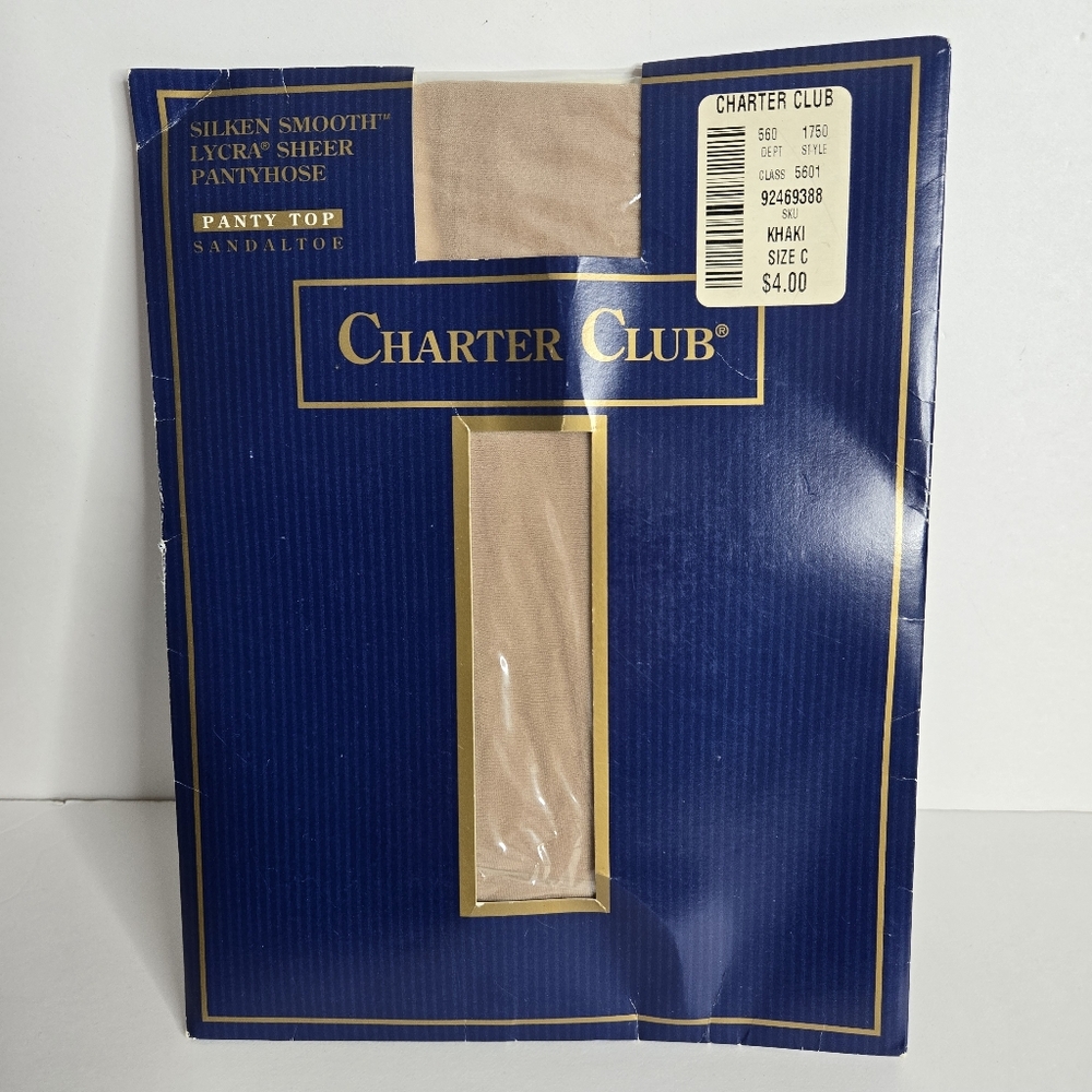 Charter Club Silken Smooth Pantyhose Size C Khaki Sandle Toe NEW VTG Large